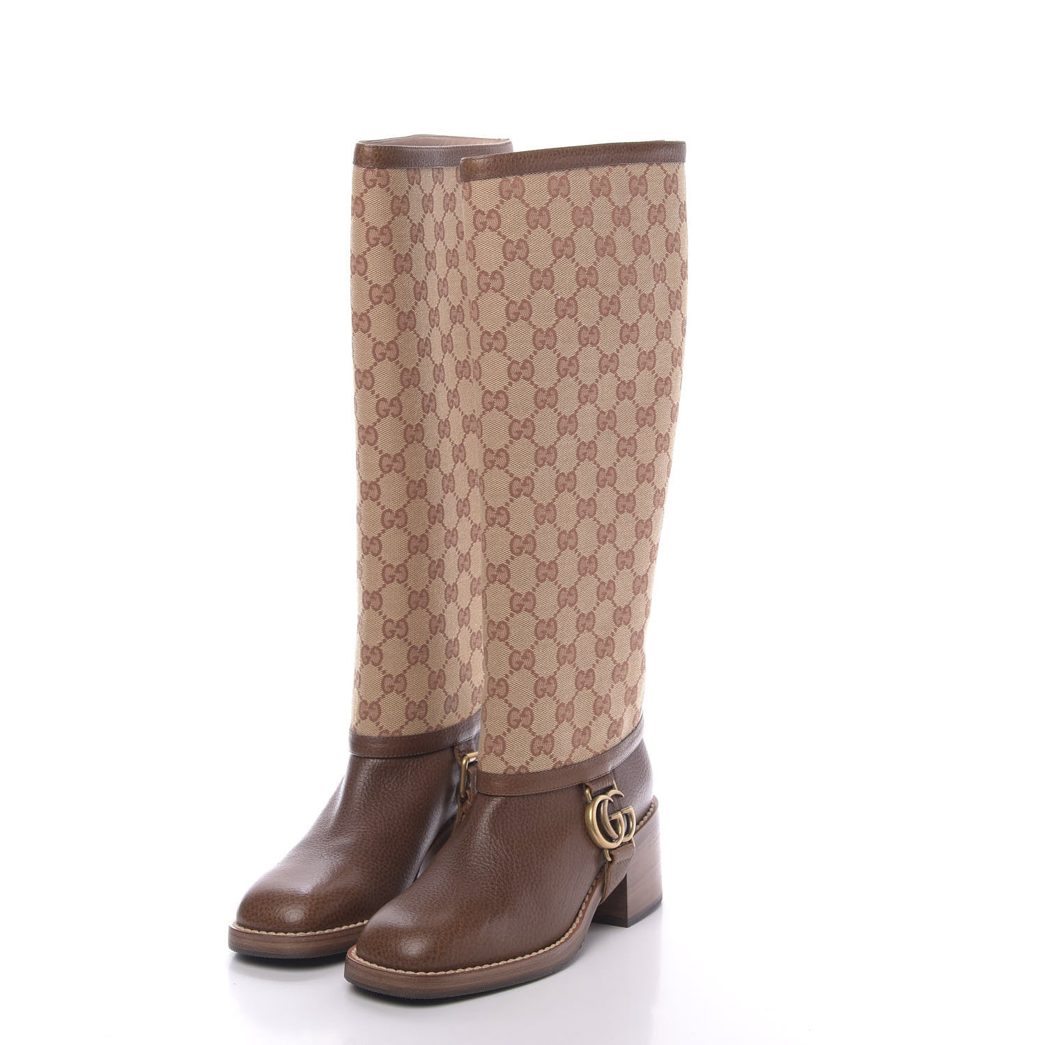 Gucci GG Monogram Calfskin Lola Tall Boots 36.5 Beige Ruggine Cuir 3 of 9