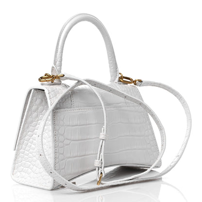 Balenciaga Shiny Calfskin Crocodile Embossed Small Hourglass Top Handle Bag White 3 of 11