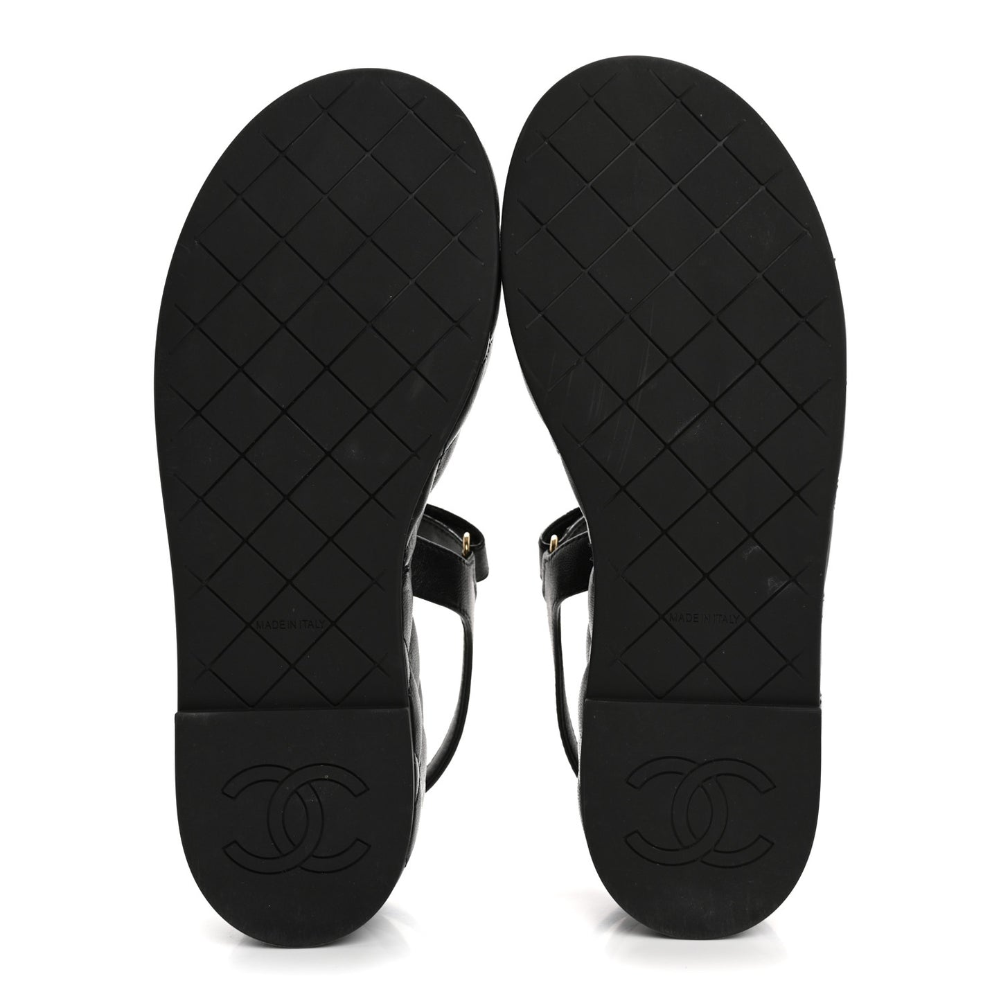 Lambskin Quilted Chain CC Platform Sandals 37.5 Black