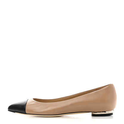 Chanel Lambskin Coco Line Pointed Toe Ballerina Flats 39.5 Beige Black 1 of 11