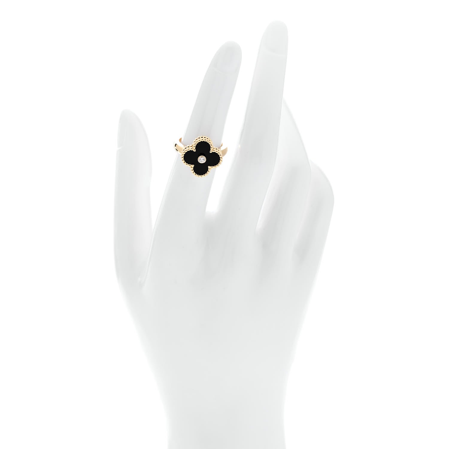 Van Cleef & Arpels 18K Yellow Gold Diamond Black Onyx Vintage Alhambra Ring 50 5.5 2 of 6