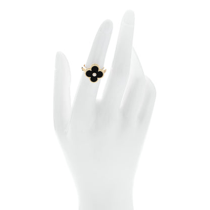 Van Cleef & Arpels 18K Yellow Gold Diamond Black Onyx Vintage Alhambra Ring 50 5.5 2 of 6