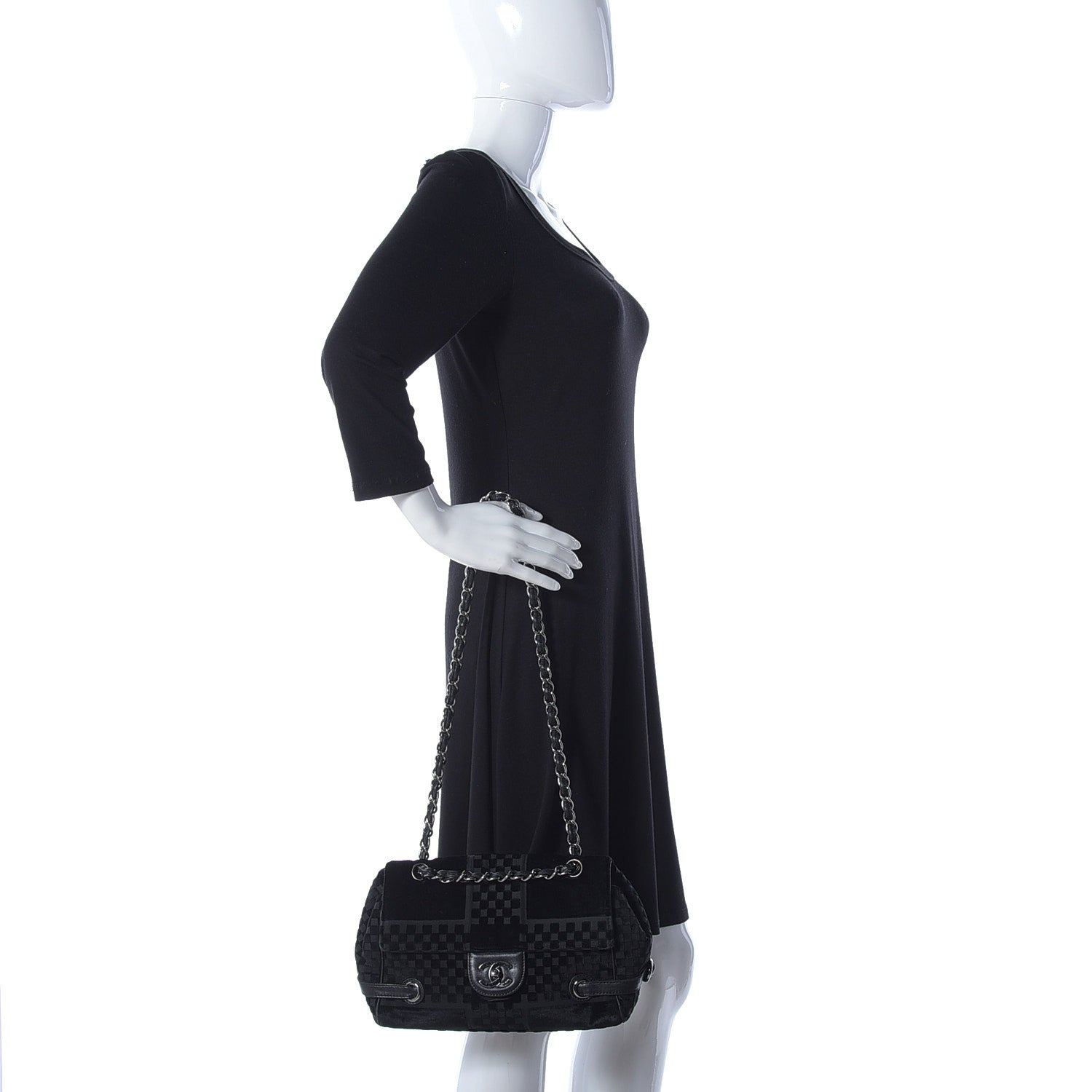 Chanel Velvet Checkered Flap Bag Black 2 of 14