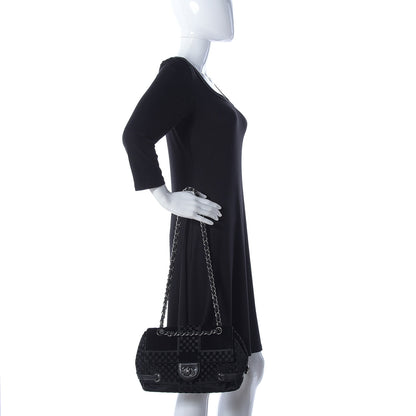 Chanel Velvet Checkered Flap Bag Black 2 of 14