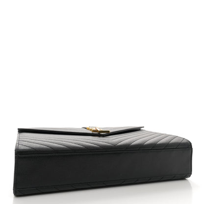 Saint Laurent Grain De Poudre Matelasse Chevron Large Monogram Satchel Black 4 of 10