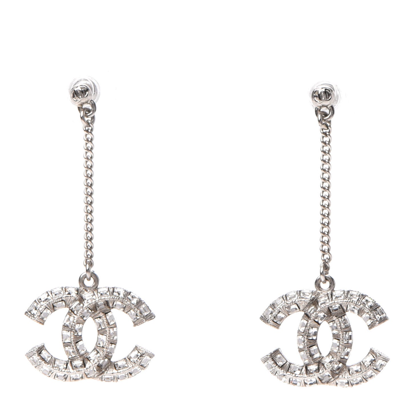 Baguette Crystal CC Drop Earrings Silver