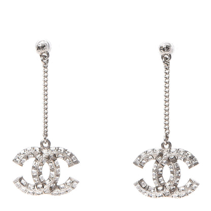 Chanel Baguette Crystal CC Drop Earrings Silver 1 of 4