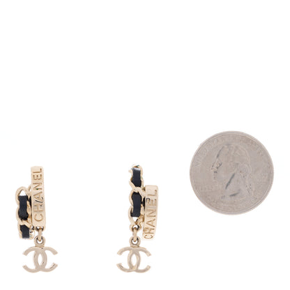 Chanel Metal Lambskin CC Chain Hoop Earrings Gold Black 2 of 3