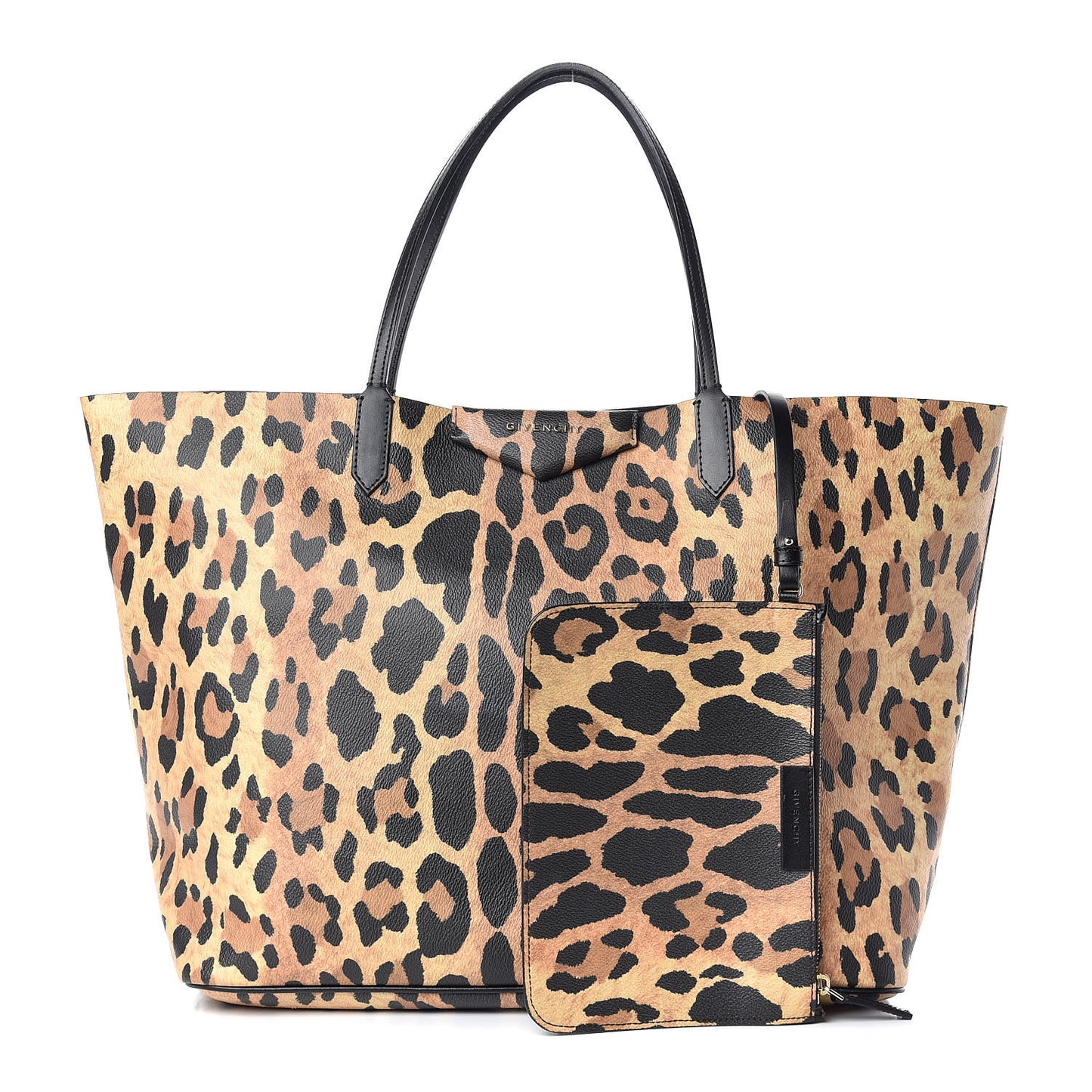 Textured Coated Canvas Leopard Print Large Antigona Tote