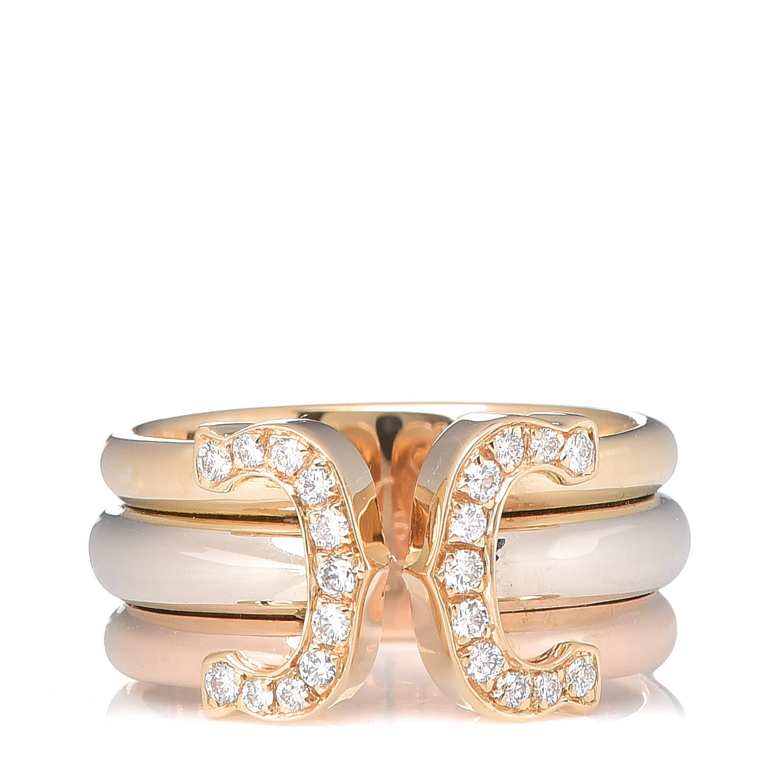 Cartier 18K Pink Yellow White Gold Diamond C De Ring 51 5.75 1 of 5