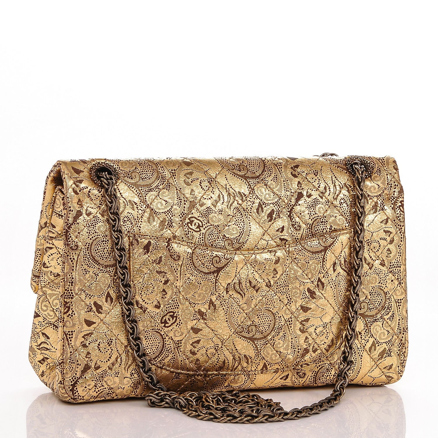 Chanel Buffalo Leather Hand Painted Lace 2.55 Reissue 226 Flap Gold 3 of 7
