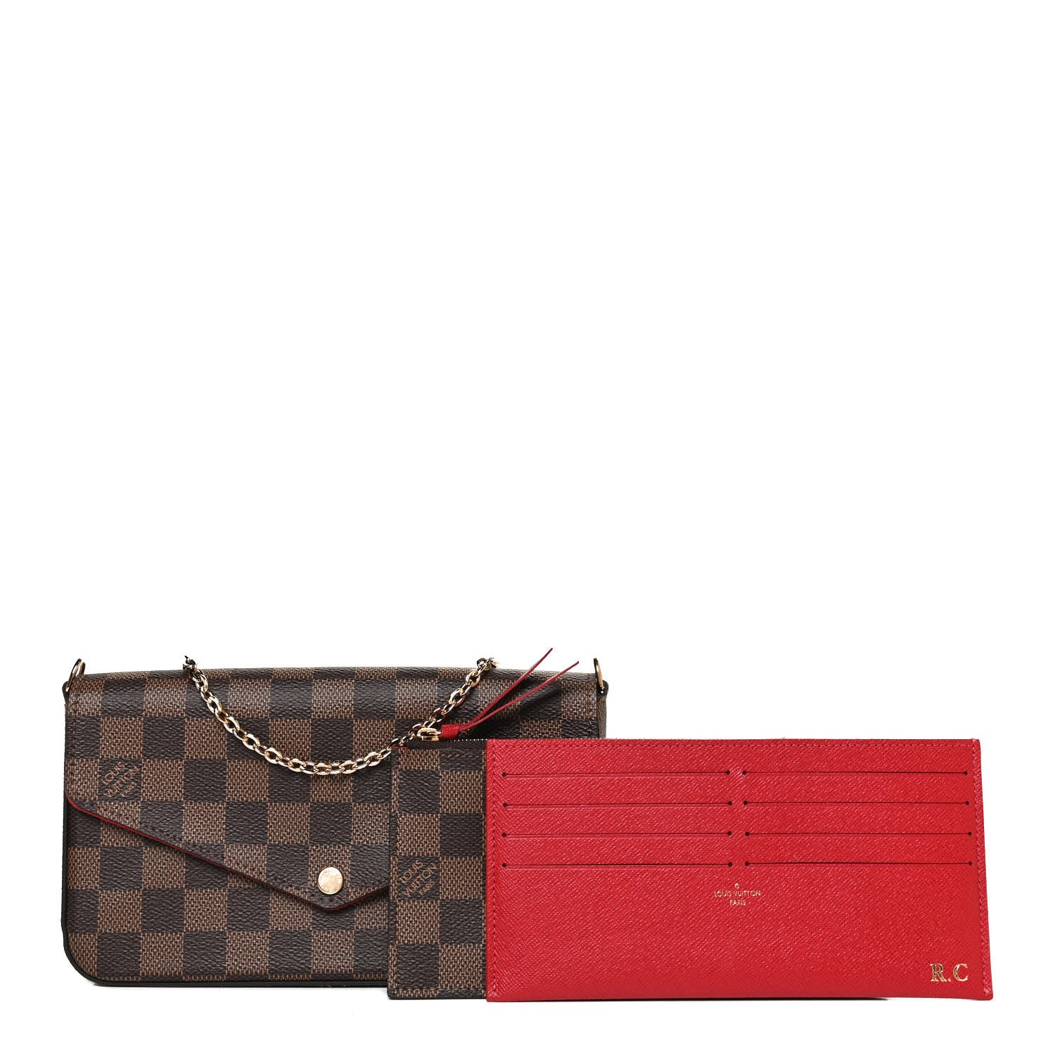 Louis Vuitton Damier Ebene Pochette Felicie Chain Wallet 1 of 11