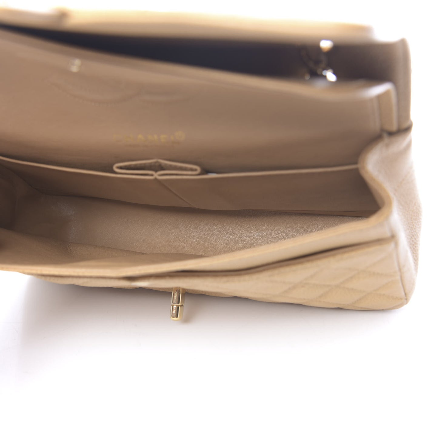 Caviar Quilted Medium Double Flap Beige