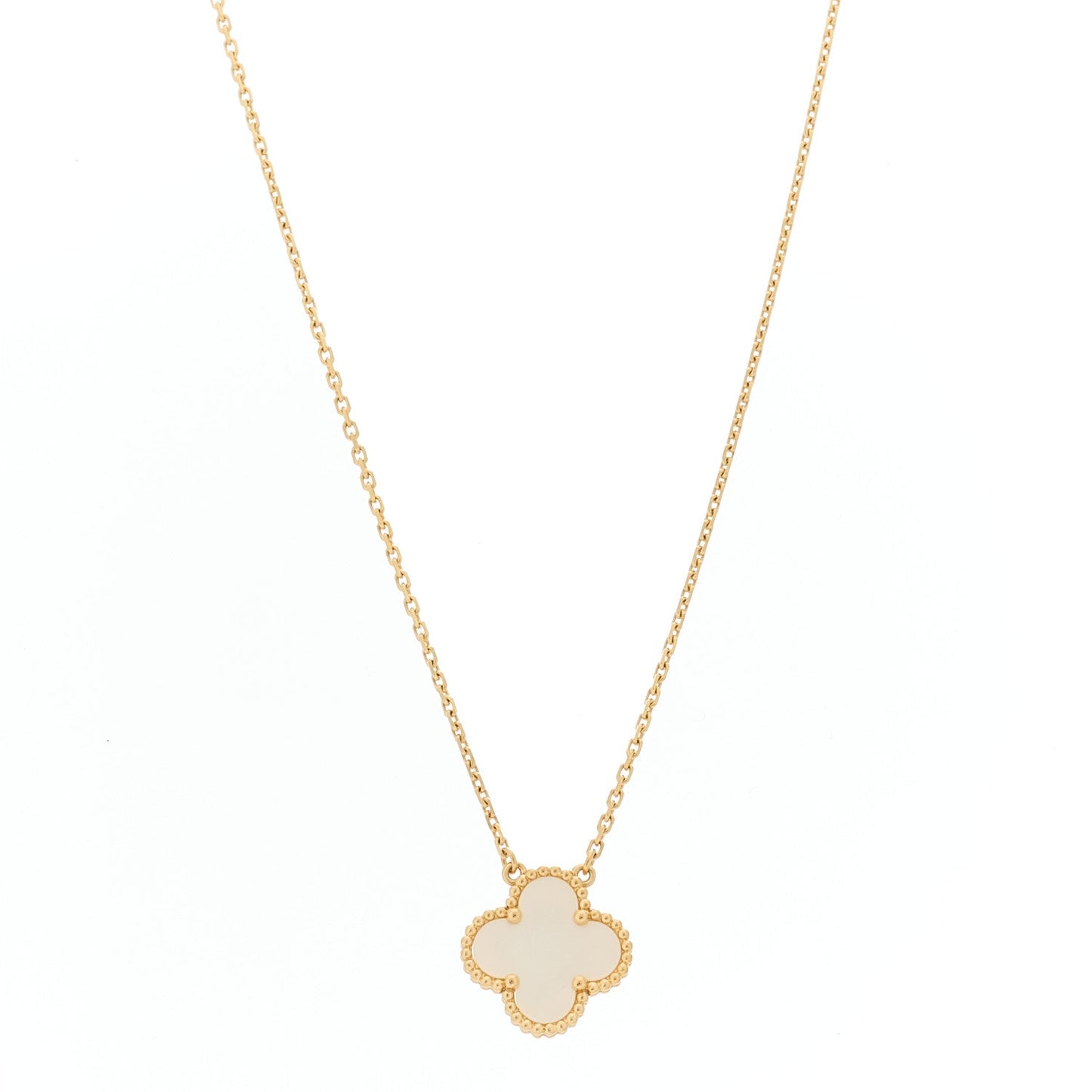 18K Yellow Gold Mother of Pearl Vintage Alhambra Pendant Necklace