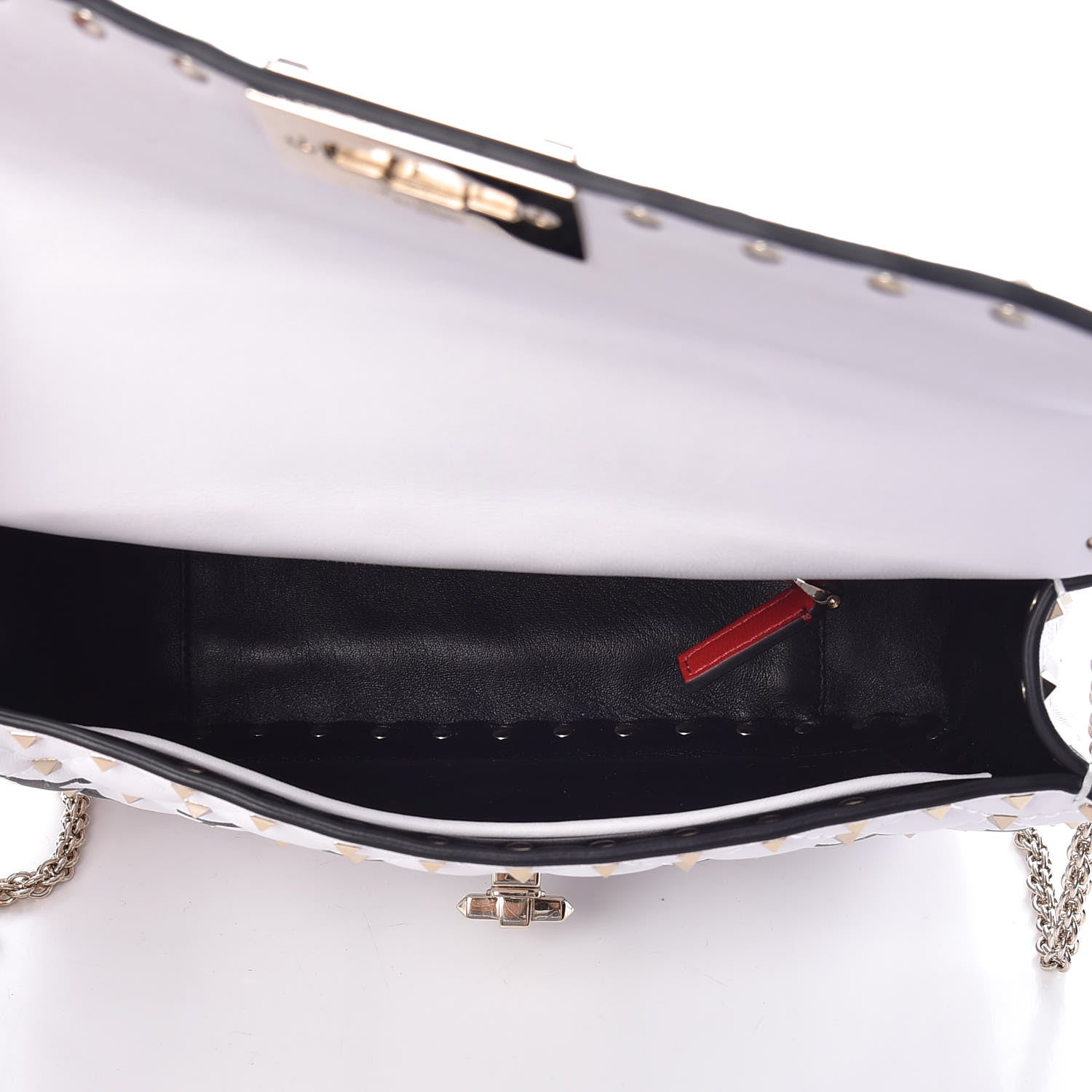 Valentino Garavani Lambskin VLTN Print Medium Rockstud Spike Shoulder Bag Optic White Black 5 of 8