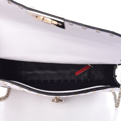 Valentino Garavani Lambskin VLTN Print Medium Rockstud Spike Shoulder Bag Optic White Black 5 of 8
