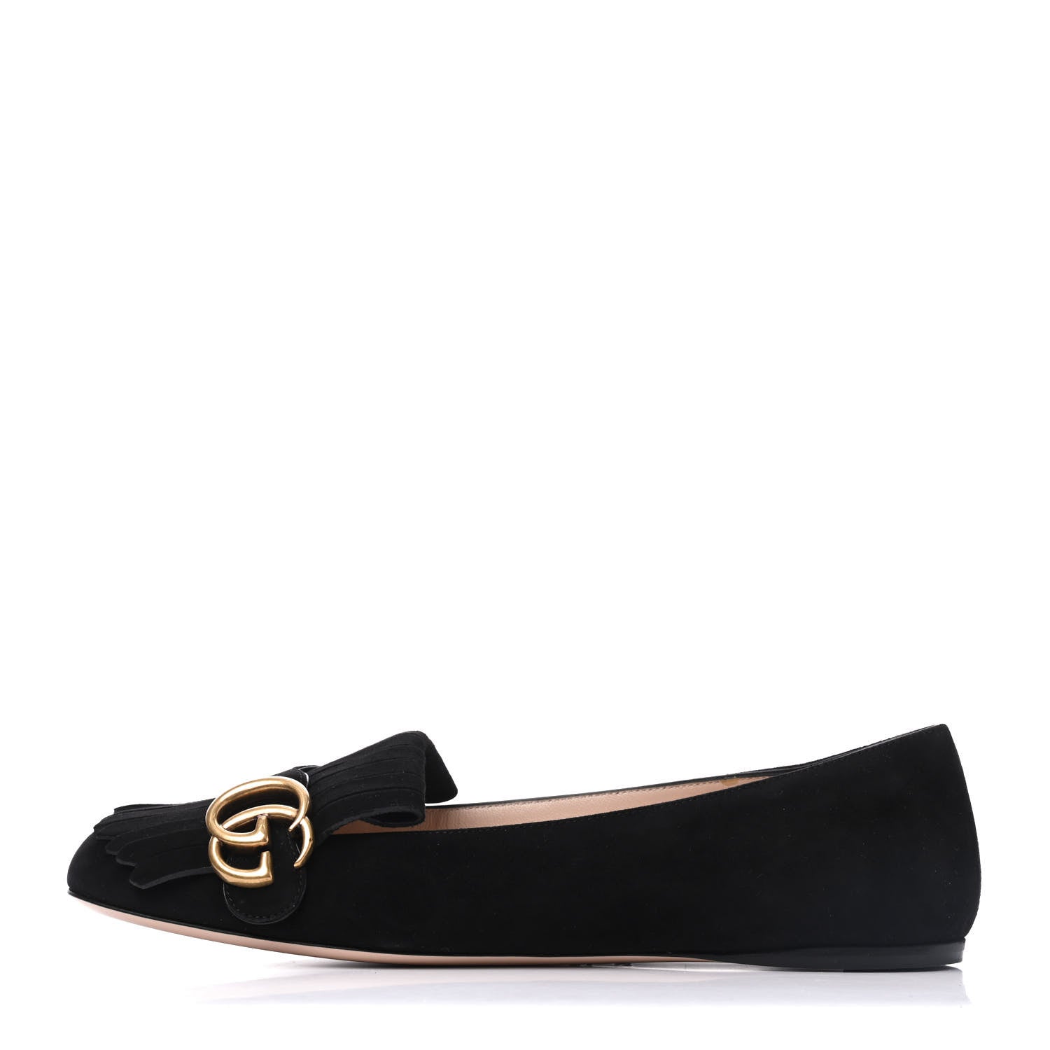 Gucci Kid Scamosciato GG Marmont Fringe Flats 38.5 Black 1 of 8