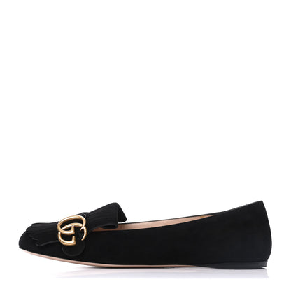 Gucci Kid Scamosciato GG Marmont Fringe Flats 38.5 Black 1 of 8