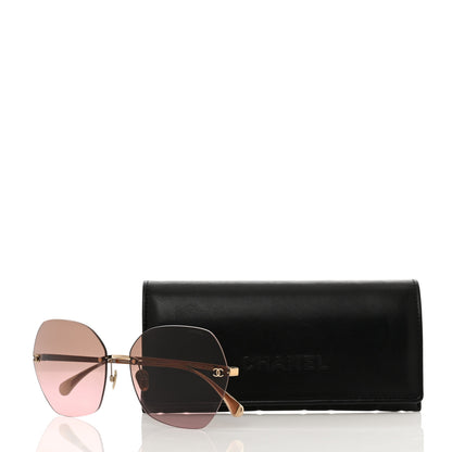 Chanel Titanium Polarized Rimless Square Sunglasses 4271-T Gold Violet 7 of 7