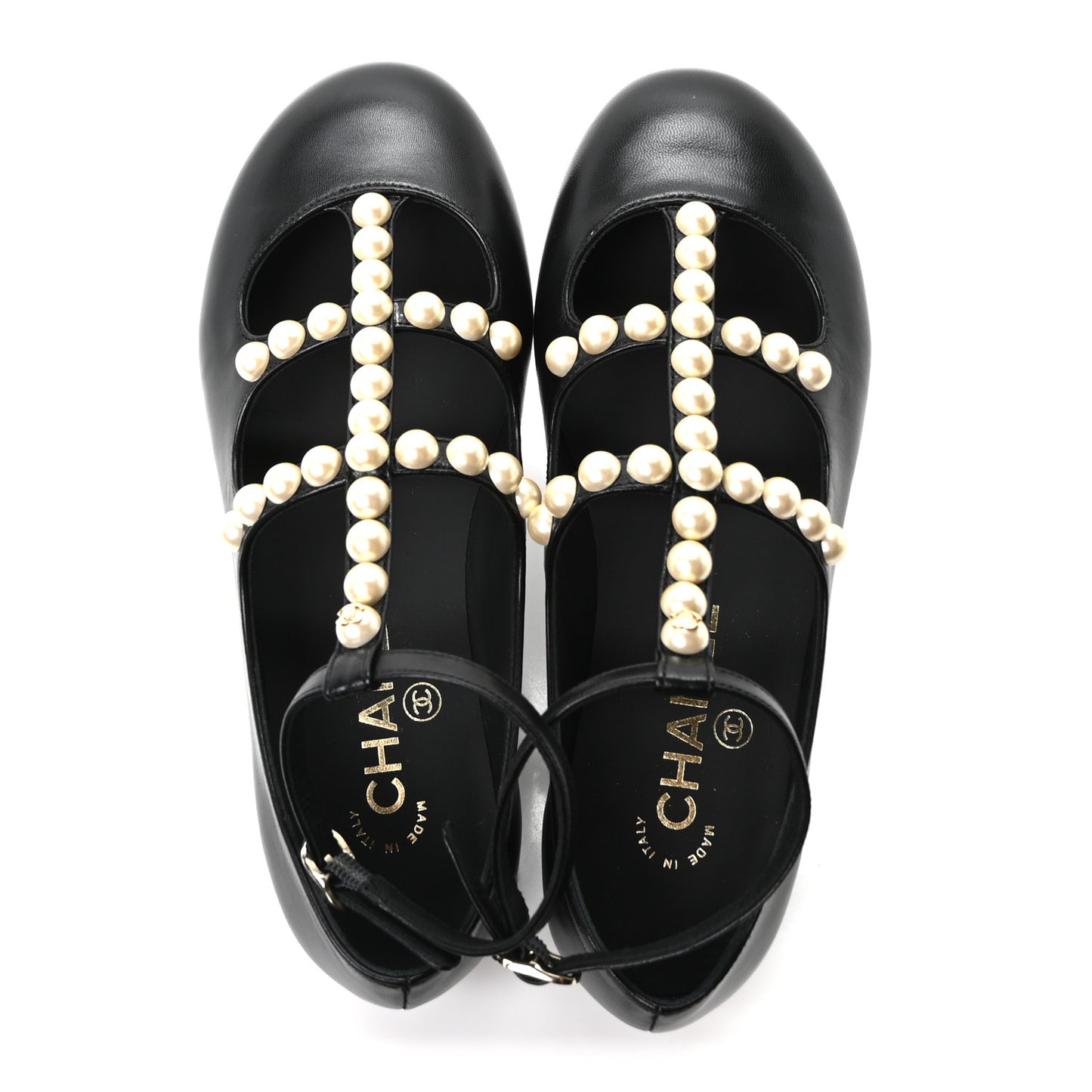 Goatskin Pearl Mary Janes Flats 35 Black