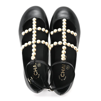 Chanel Goatskin Pearl Mary Janes Flats 35 Black 2 of 10
