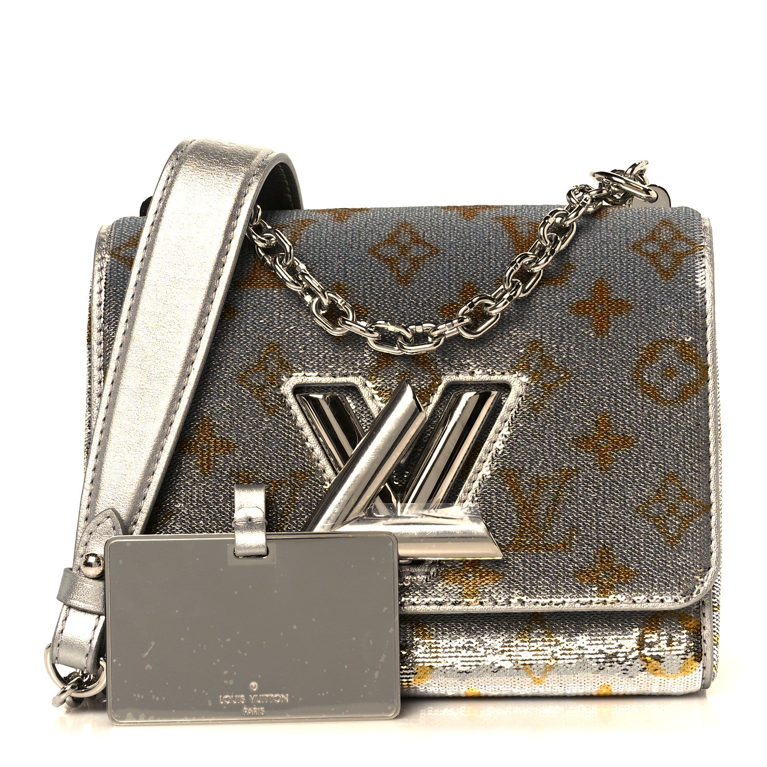 Louis Vuitton Sequins Monogram Twist Shoulder Bag PM Gold Silver 3 of 10