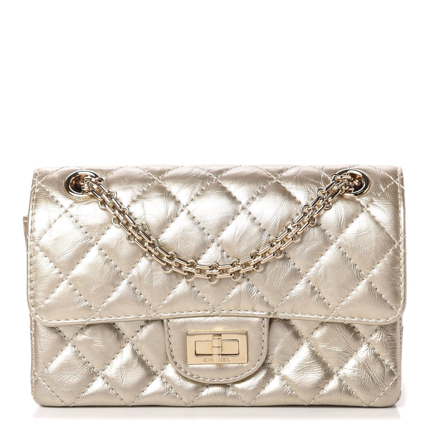Metallic Aged Calfskin Quilted 2.55 Reissue Mini Flap Light Gold