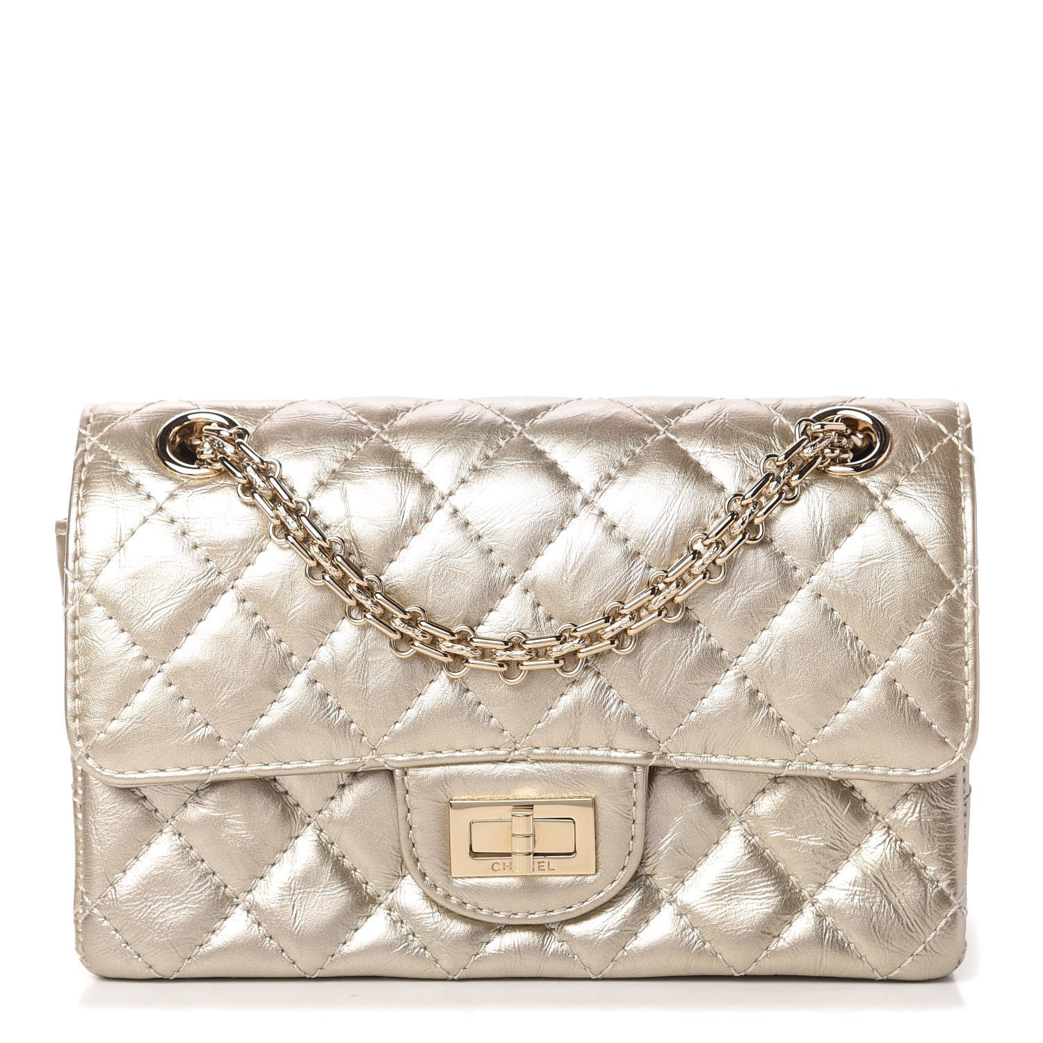 Chanel Metallic Aged Calfskin Quilted 2.55 Reissue Mini Flap Light Gold 1 of 10