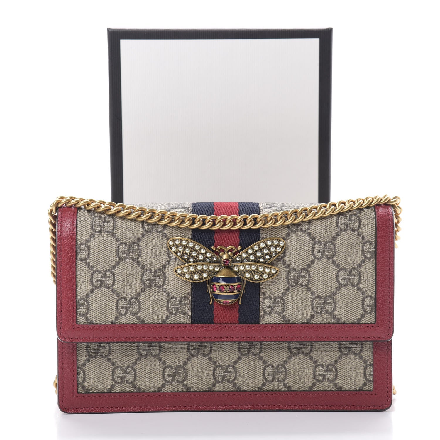 Gucci GG Supreme Monogram Web Queen Margaret Chain Wallet Red 10 of 10
