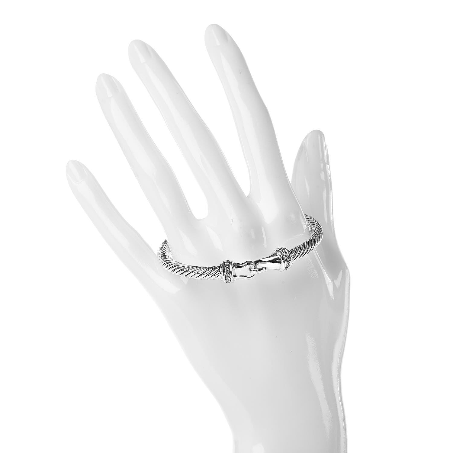 David Yurman Sterling Silver Diamond 5mm Cable Buckle Bracelet 2 of 4