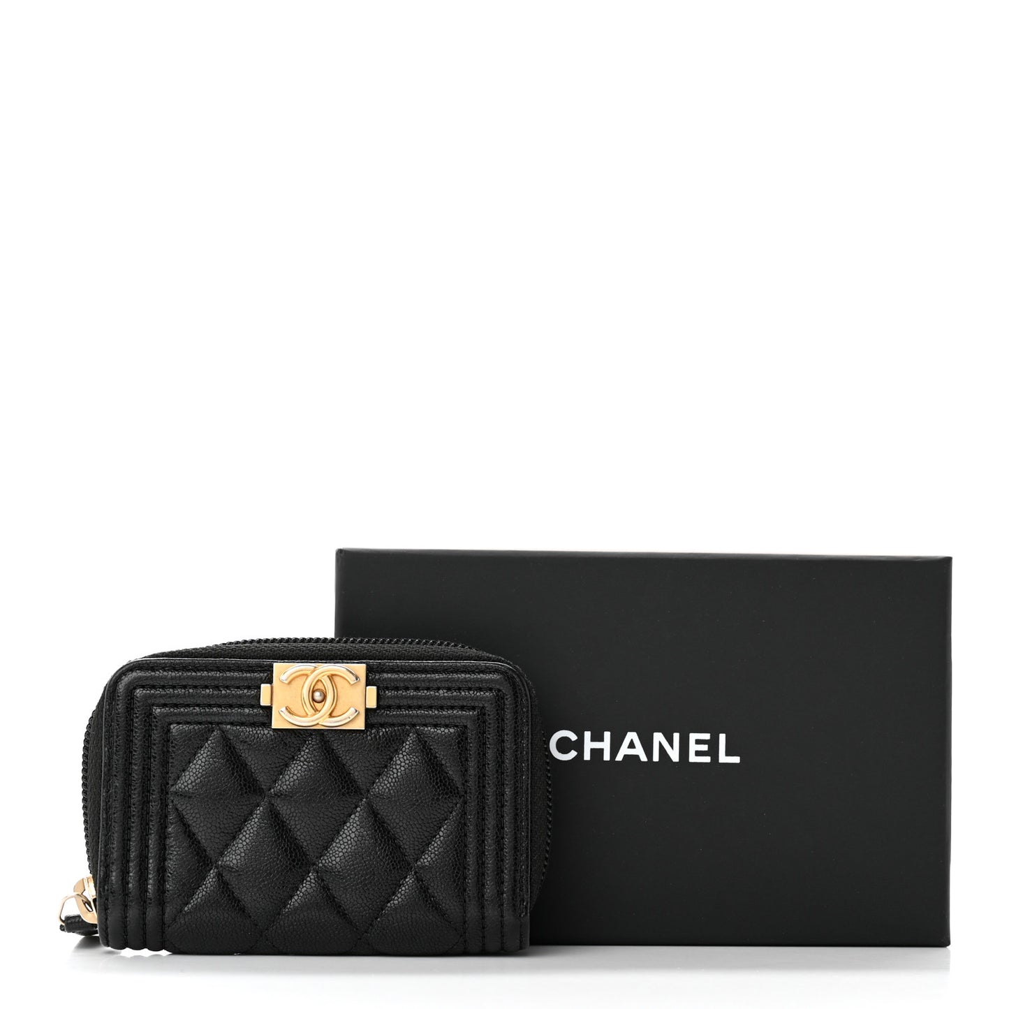 Caviar Quilted Boy Zip Around Coin Purse Wallet Black