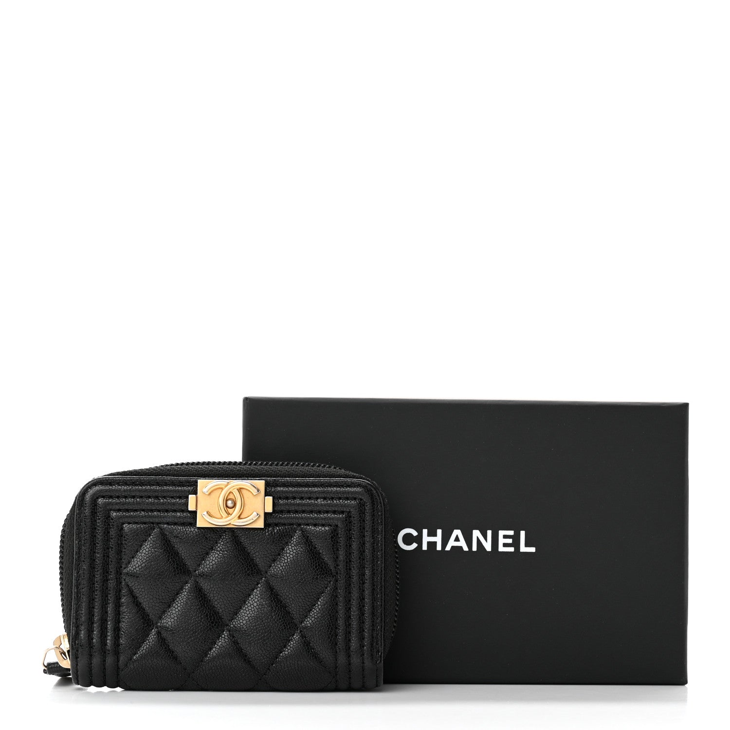 Chanel Caviar Quilted Boy Zip Around Coin Purse Wallet Black 9 of 9