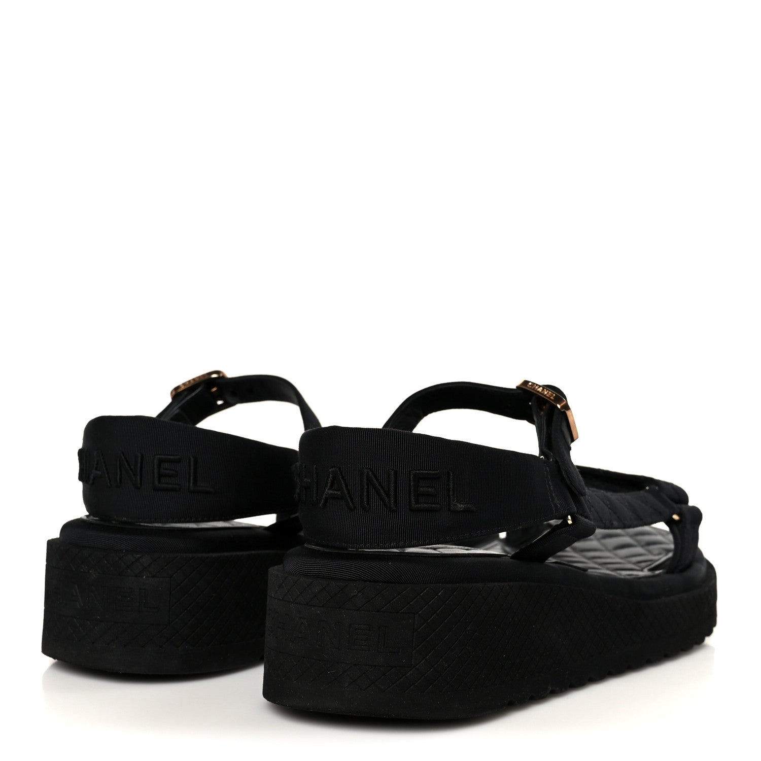 Chanel Grosgrain Logo Platform Sandals 38.5 Black 5 of 10