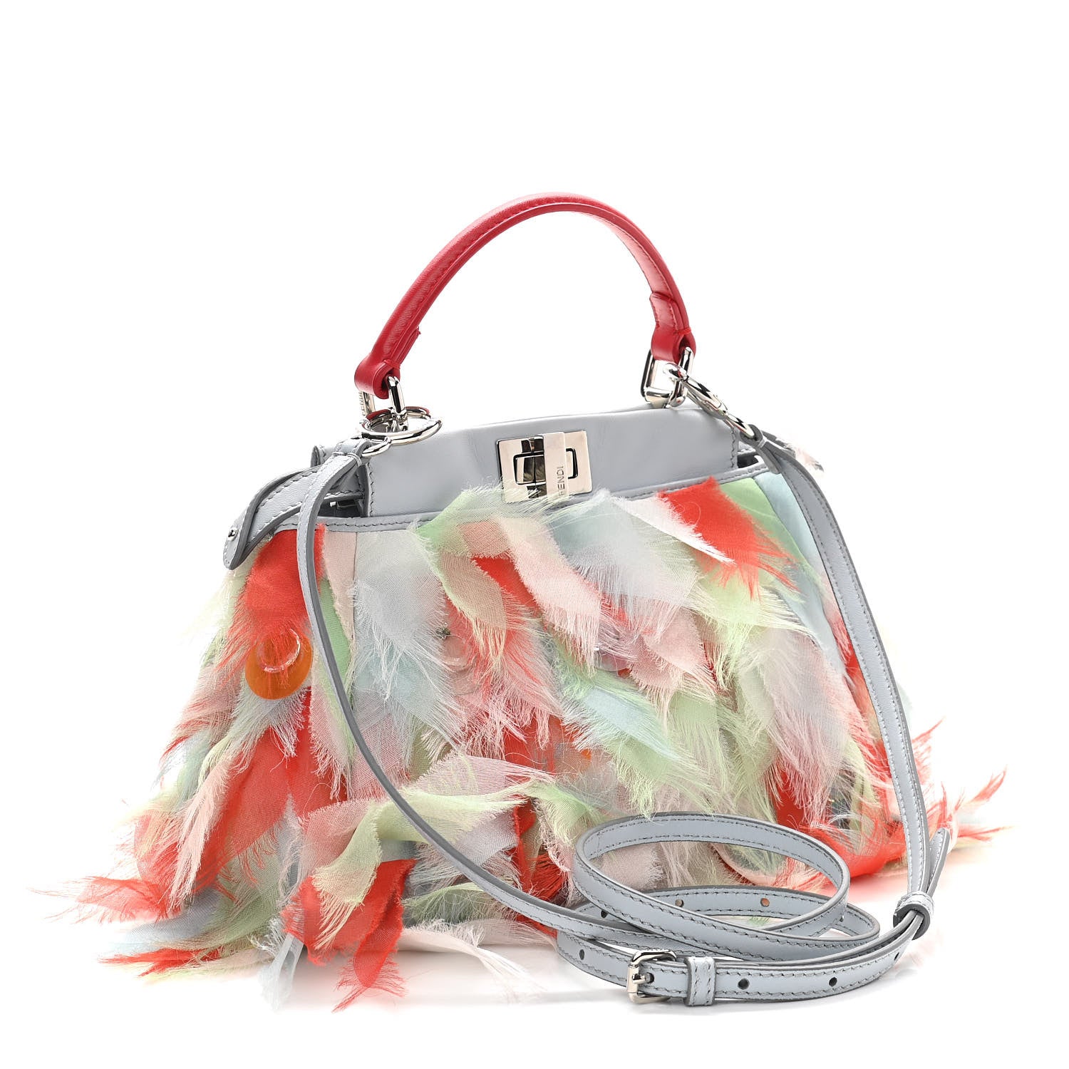 Fendi Nappa Organza Feather Mini Peekaboo Iconic Satchel Blue Multicolor 3 of 11