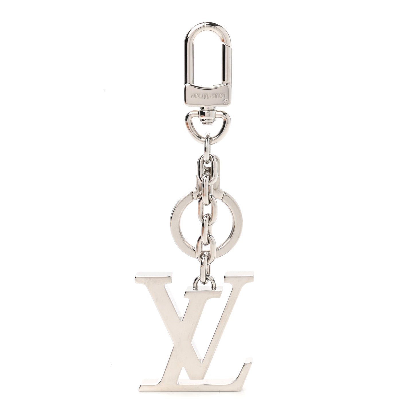 Metal Palladiium Finish LV Initiales Bag Charm Key Holder Silver
