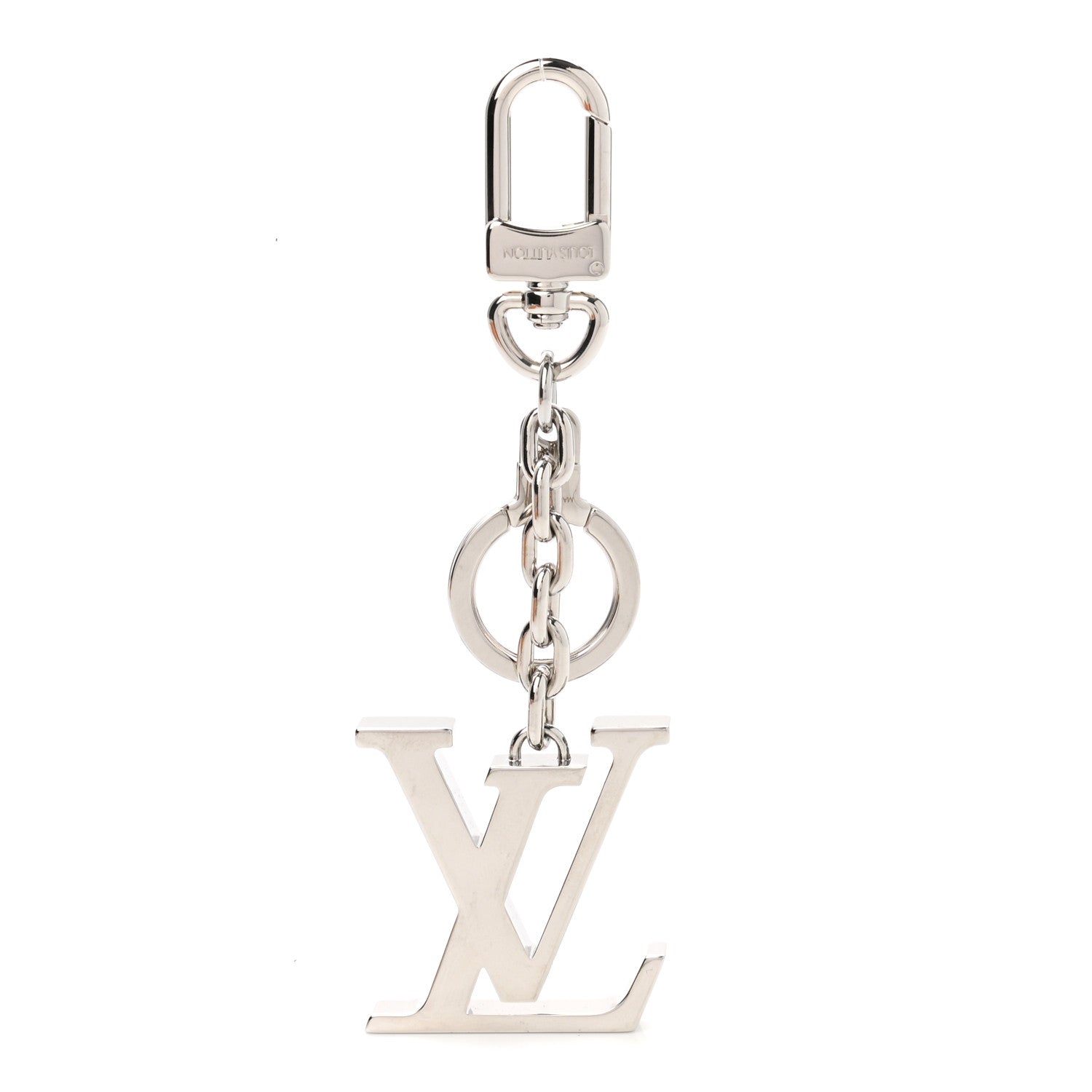 Louis Vuitton Metal Palladiium Finish LV Initiales Bag Charm Key Holder Silver 1 of 5
