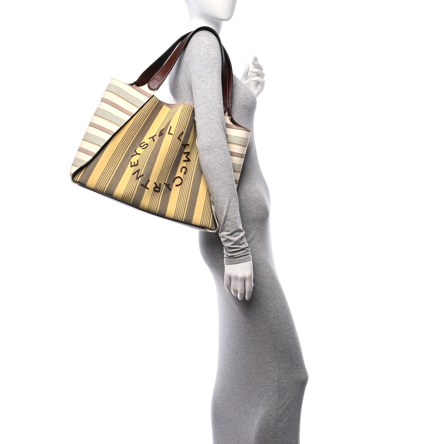 Canvas Striped Logo Tote Brown Multicolor