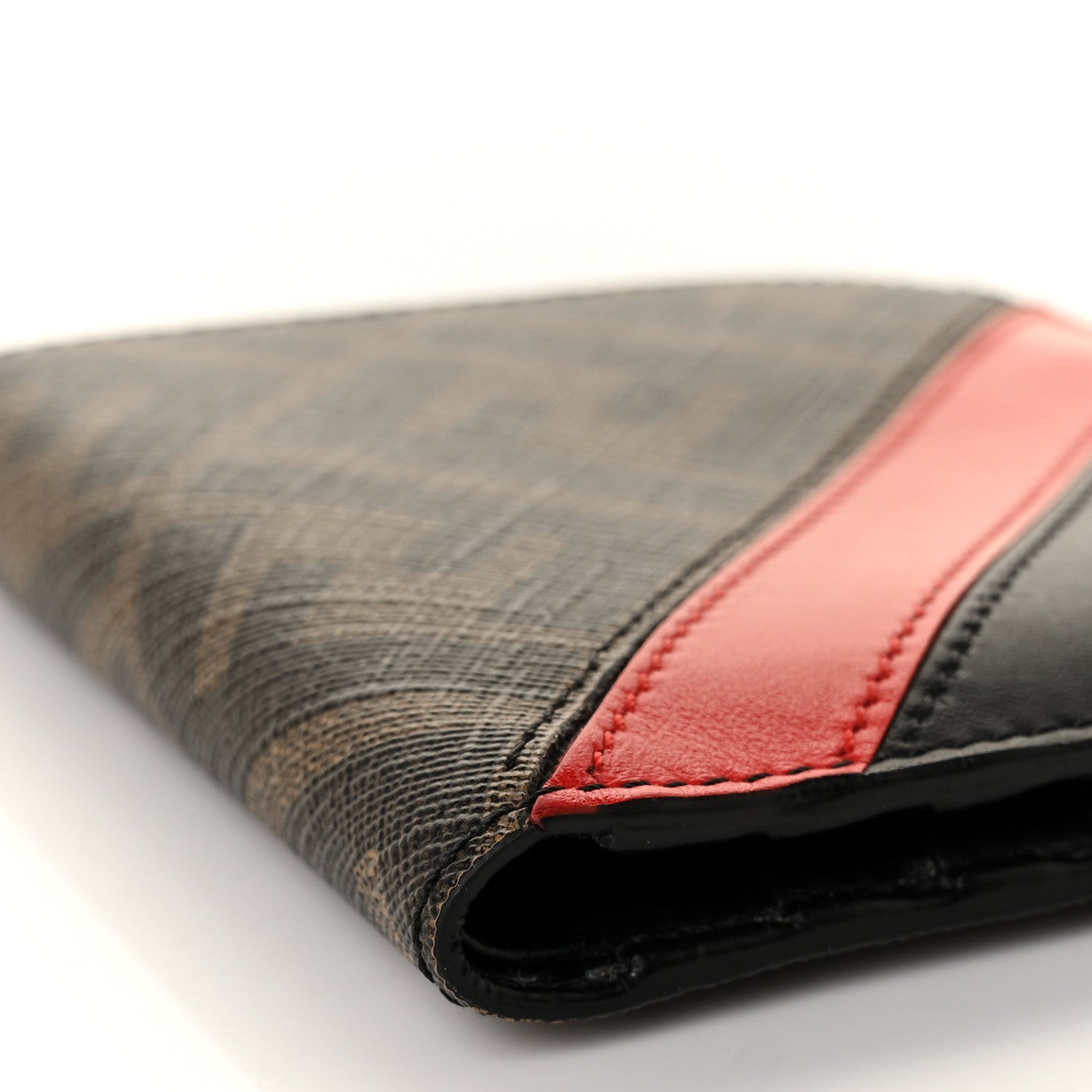 Fendi Glazed Fabric Vitello Liberty FF 1974 Diagonal Bi-Fold Wallet Tobacco Rosso Black 7 of 8