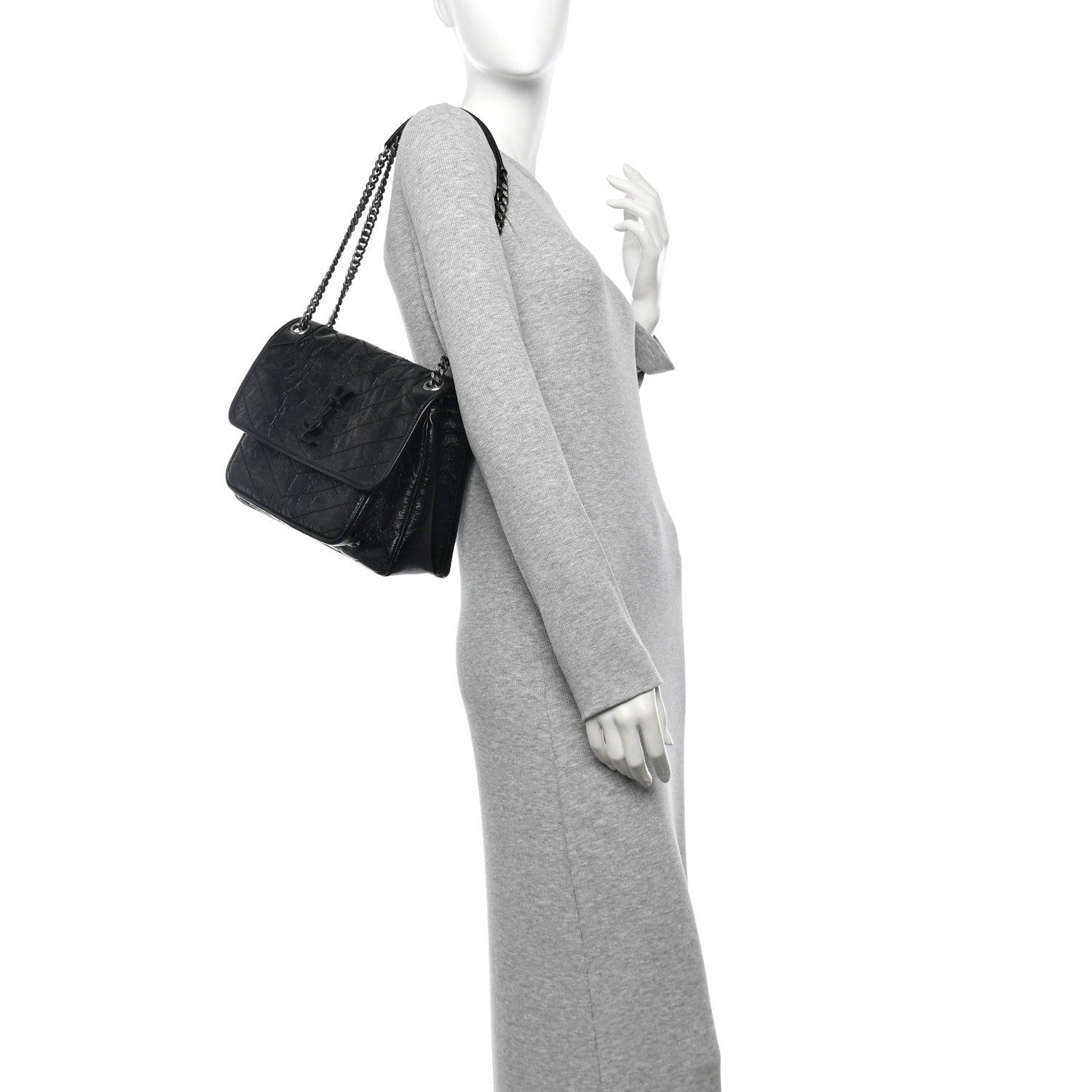 Saint Laurent Crinkled Calfskin Matelasse Monogram Medium Niki Chain Satchel Black 2 of 10