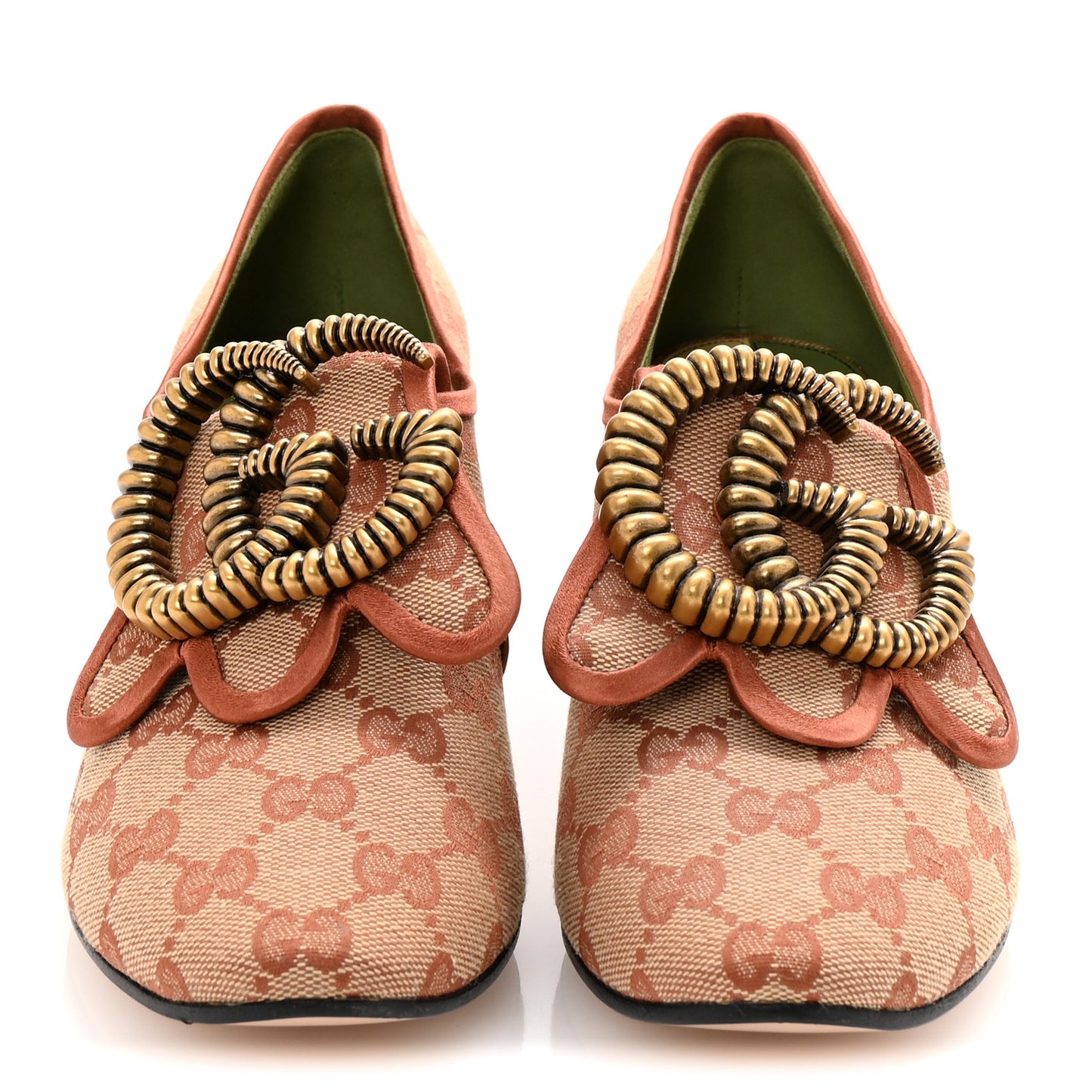 Monogram Satin Torchon Double G Pumps 37.5 Beige Ruggine Copper