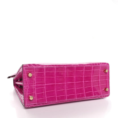 Hermes Shiny Niloticus Crocodile Kelly Sellier 25 Rose Pourpre 4 of 11