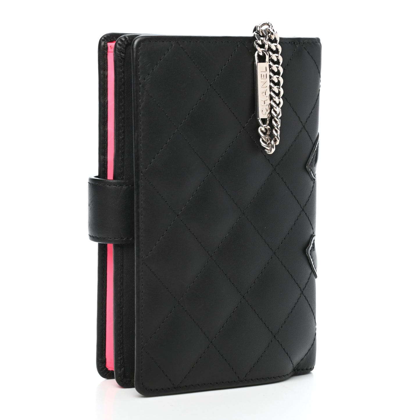 Calfskin Quilted Cambon Zipped Pocket Wallet Black