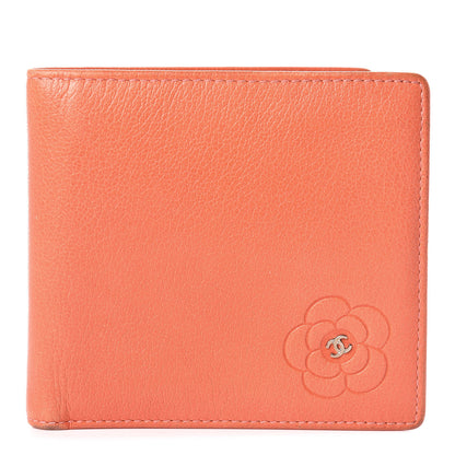 Chanel Goatskin Camellia Embossed Bi-Fold Wallet Coral 1 of 12
