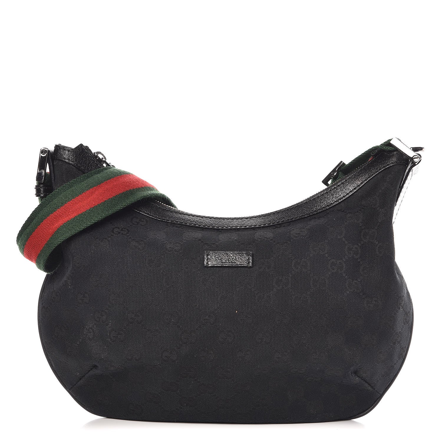 Gucci Monogram Web Medium Half Moon Hobo Black 1 of 12