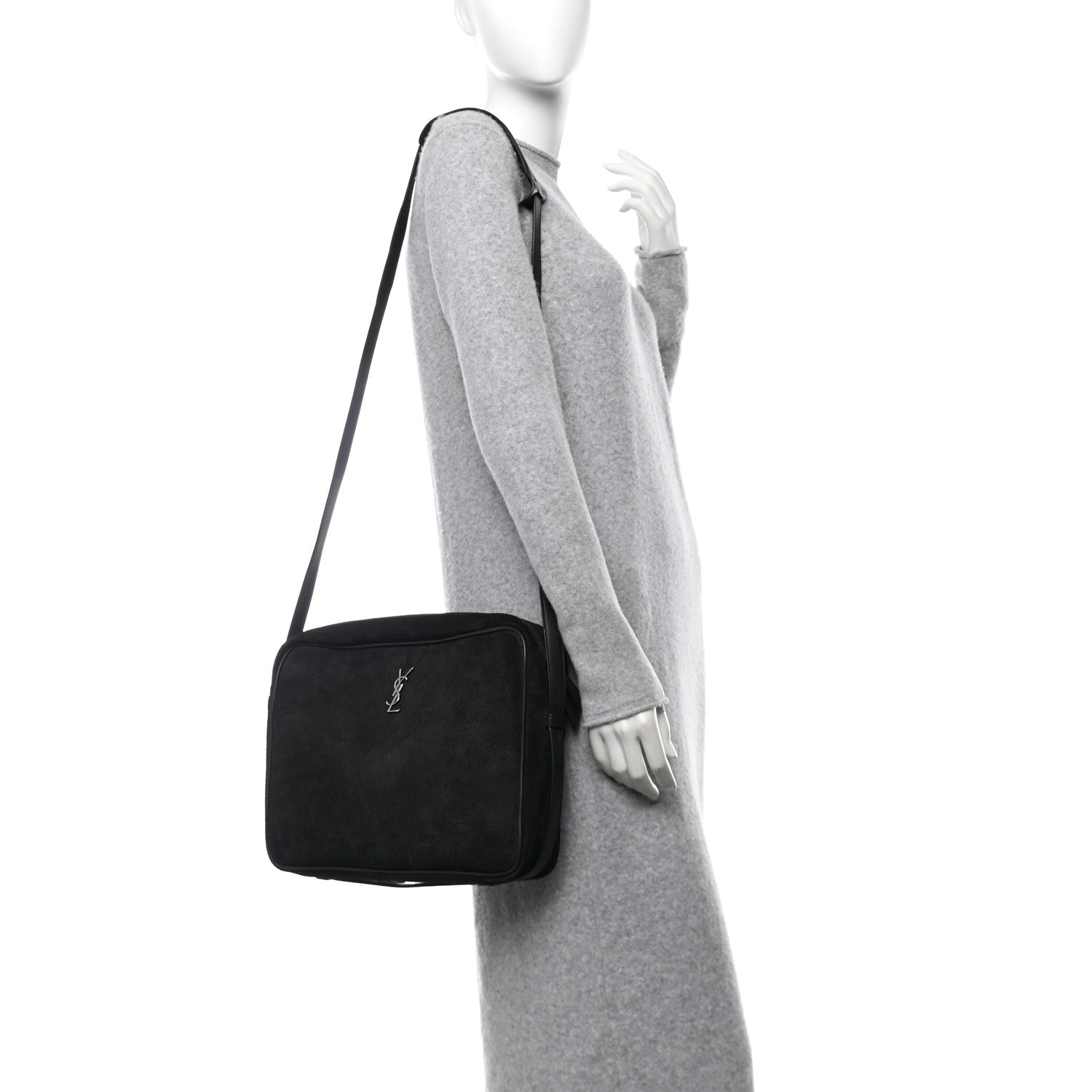Saint Laurent Suede Flat Messenger Bag Black 2 of 11