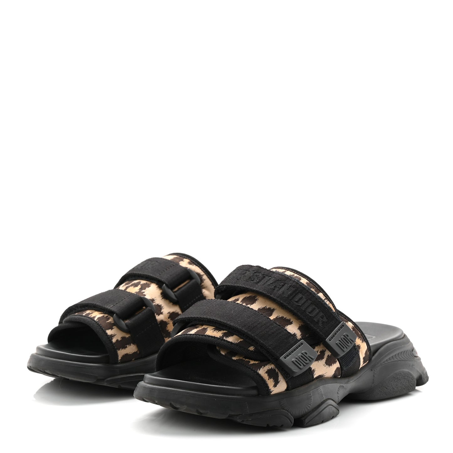 Technical Fabric Nylon Leopard Print D-Wander Slide Sandals 39 Black Brown