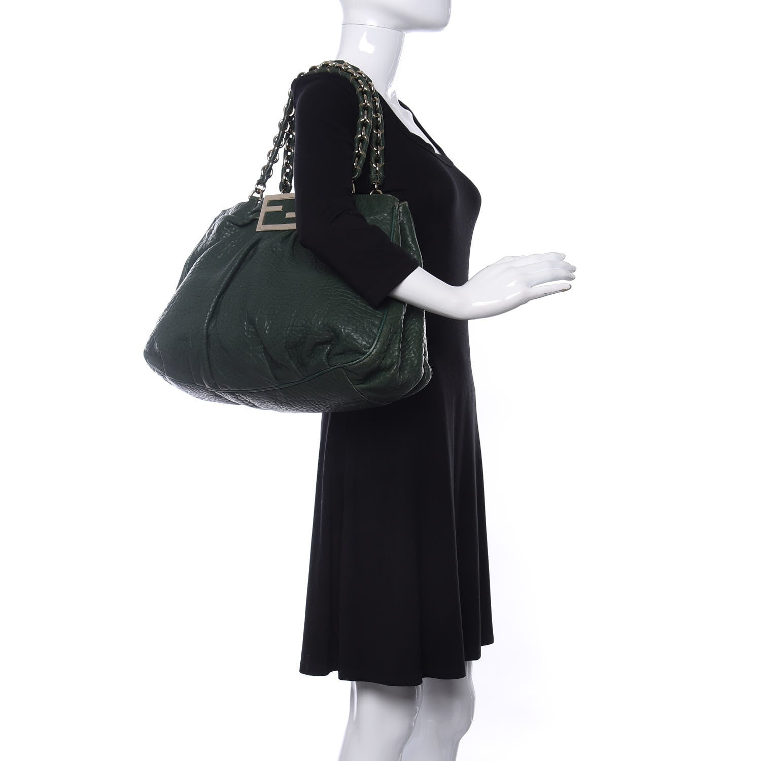 Fendi Crinkled Lambskin Mia Tote Verde Inglese 2 of 8