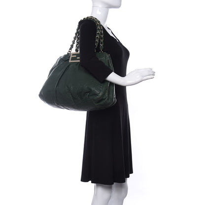 Fendi Crinkled Lambskin Mia Tote Verde Inglese 2 of 8