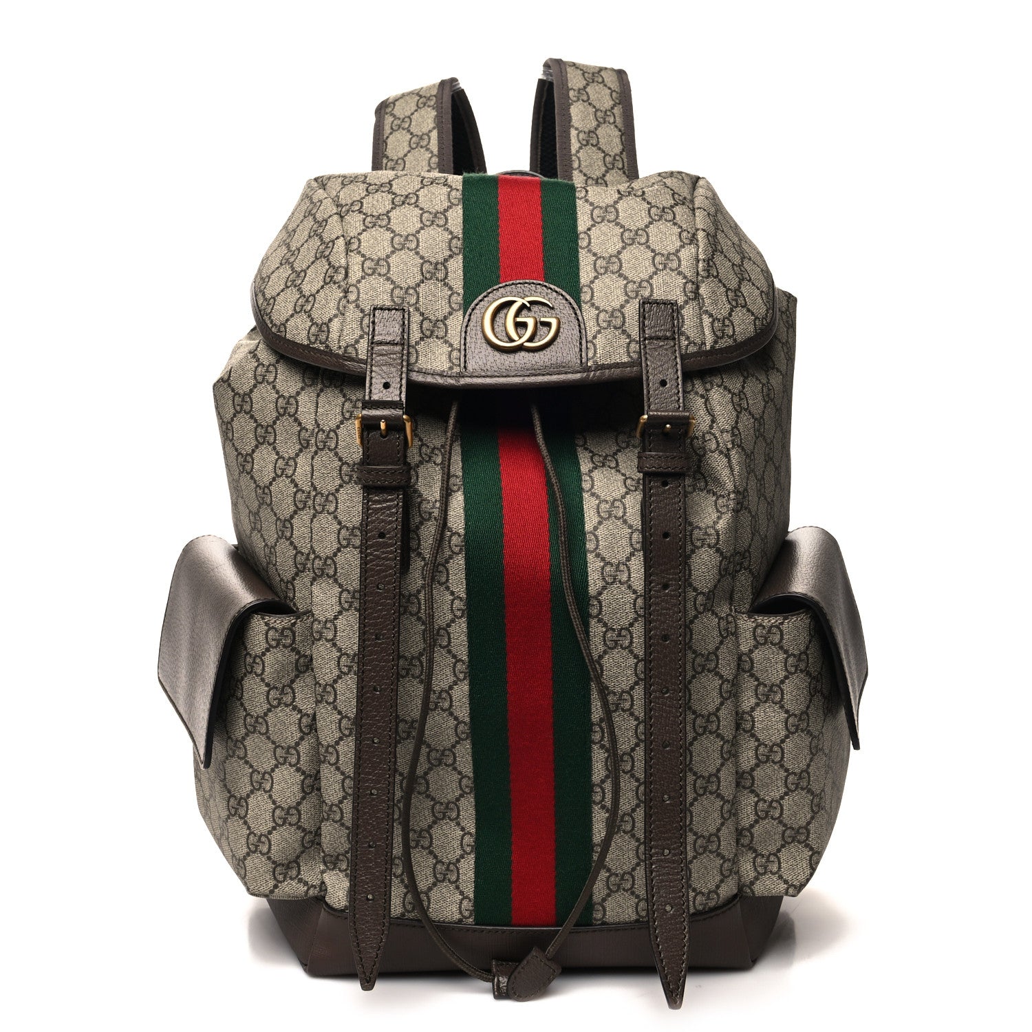 Gucci GG Supreme Monogram Medium Ophidia Double Buckle Backpack Brown 1 of 10