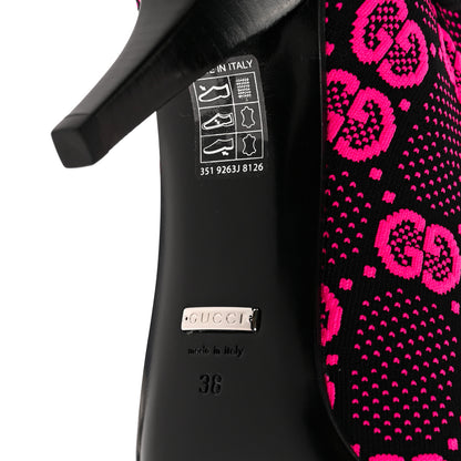 Gucci Technical Jersey Knit GG Monogram Square G 75mm Ankle Boots 38 Black Neon Fucsia 6 of 9